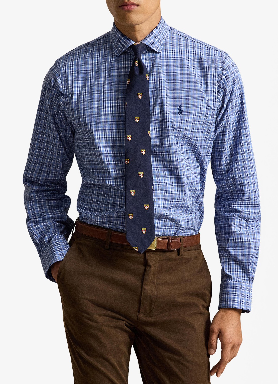 Ralph Lauren Custom fit overhemd met ruitdessin en logoborduring - voorkant 5 blue multi / blauw