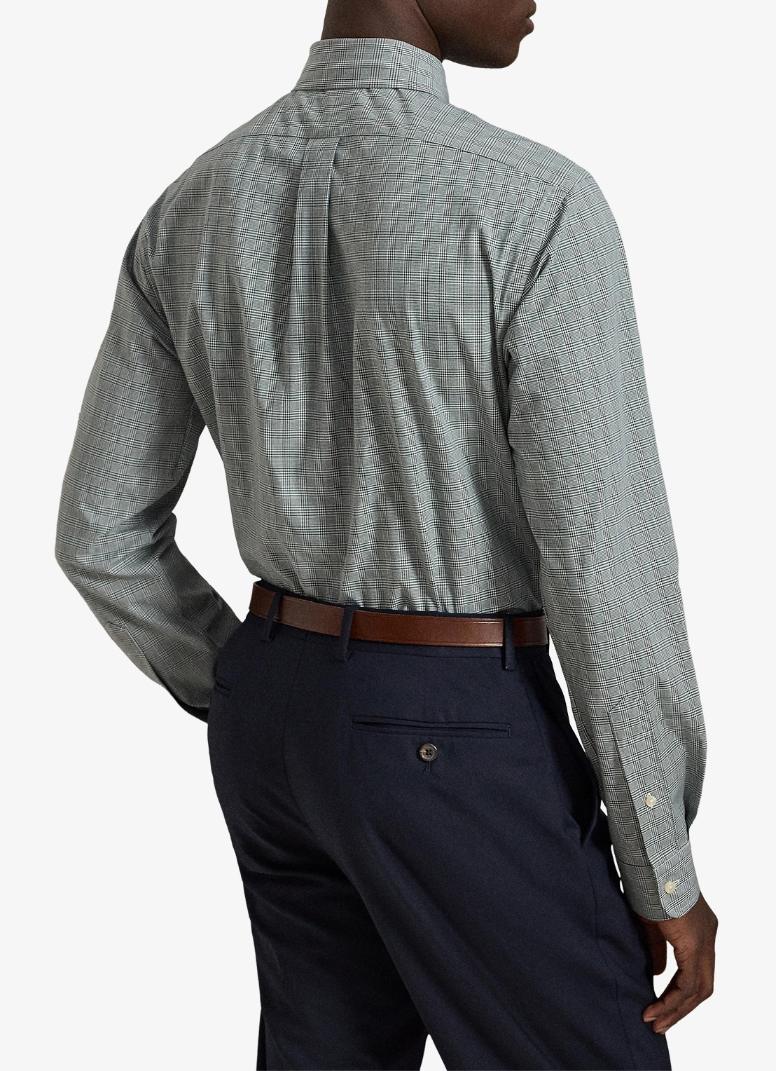 Ralph Lauren Custom fit overhemd met ruitdessin en logoborduring - achterkant 3 moss agate white / mosgroen