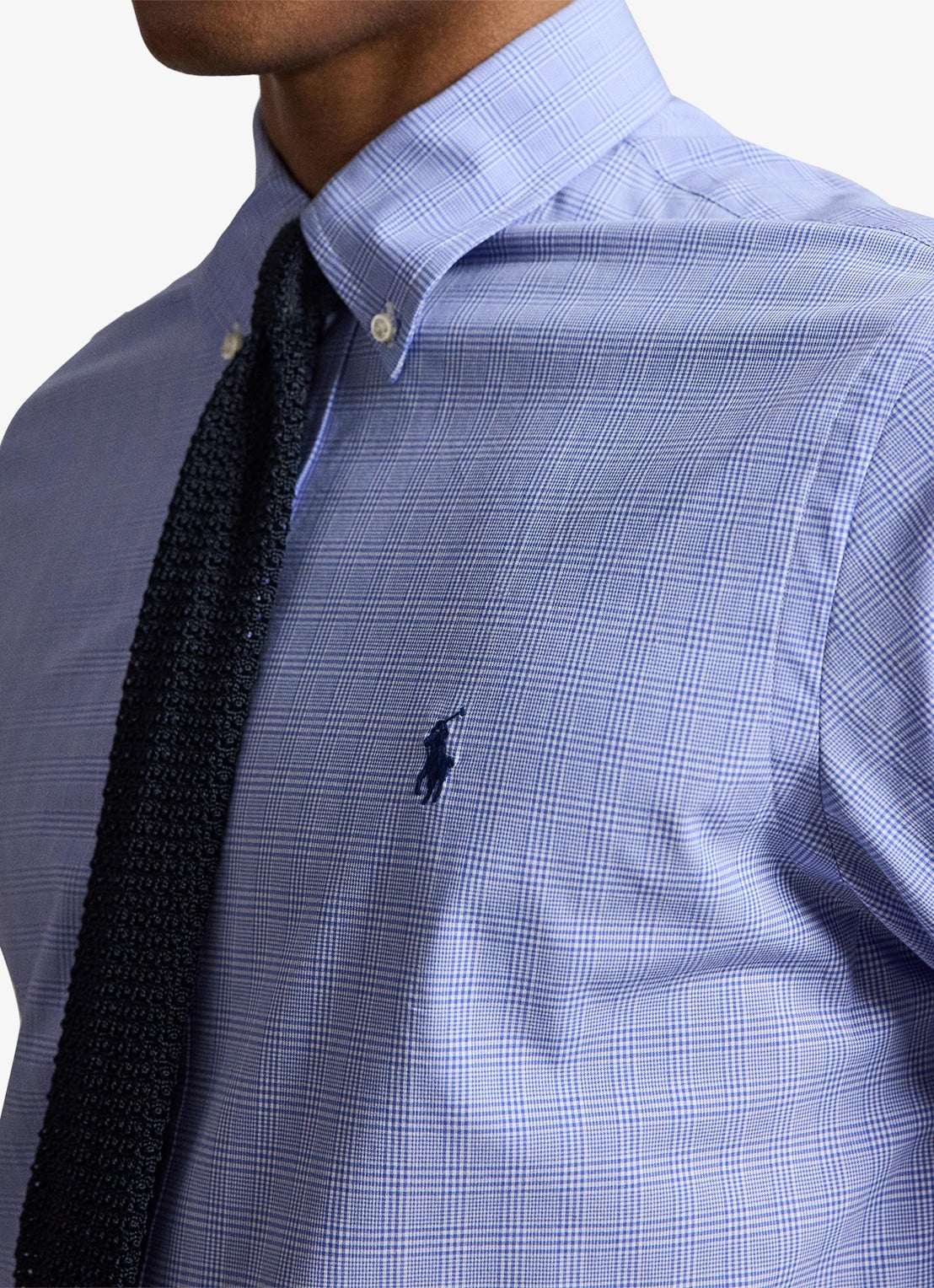 Ralph Lauren Custom fit overhemd met ruitdessin en logoborduring - detail 3 maidstone blue white / blauw