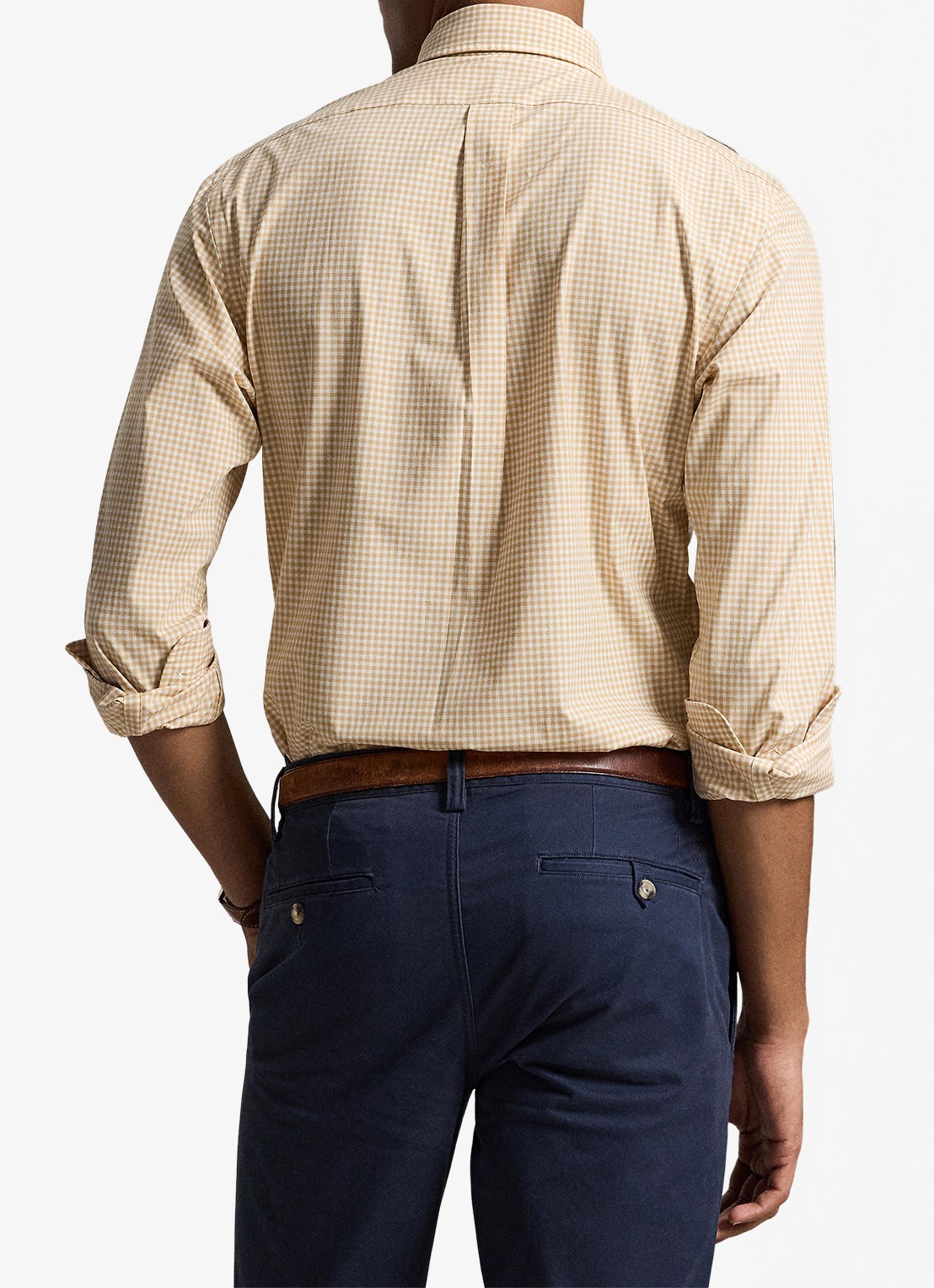 Ralph Lauren Custom fit overhemd met ruitdessin en logoborduring - achterkant 6 classic camel white / camel