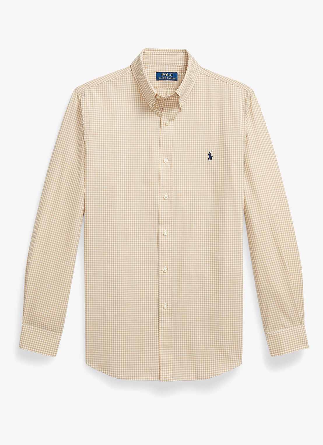 Ralph Lauren Custom fit overhemd met ruitdessin en logoborduring - voorkant classic camel white / camel