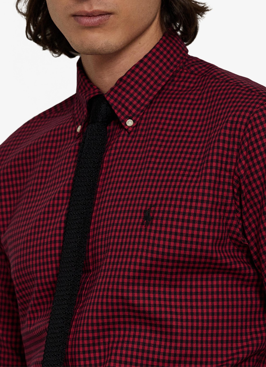 Ralph Lauren Custom fit overhemd met ruitdessin - detail 2 wine/nero