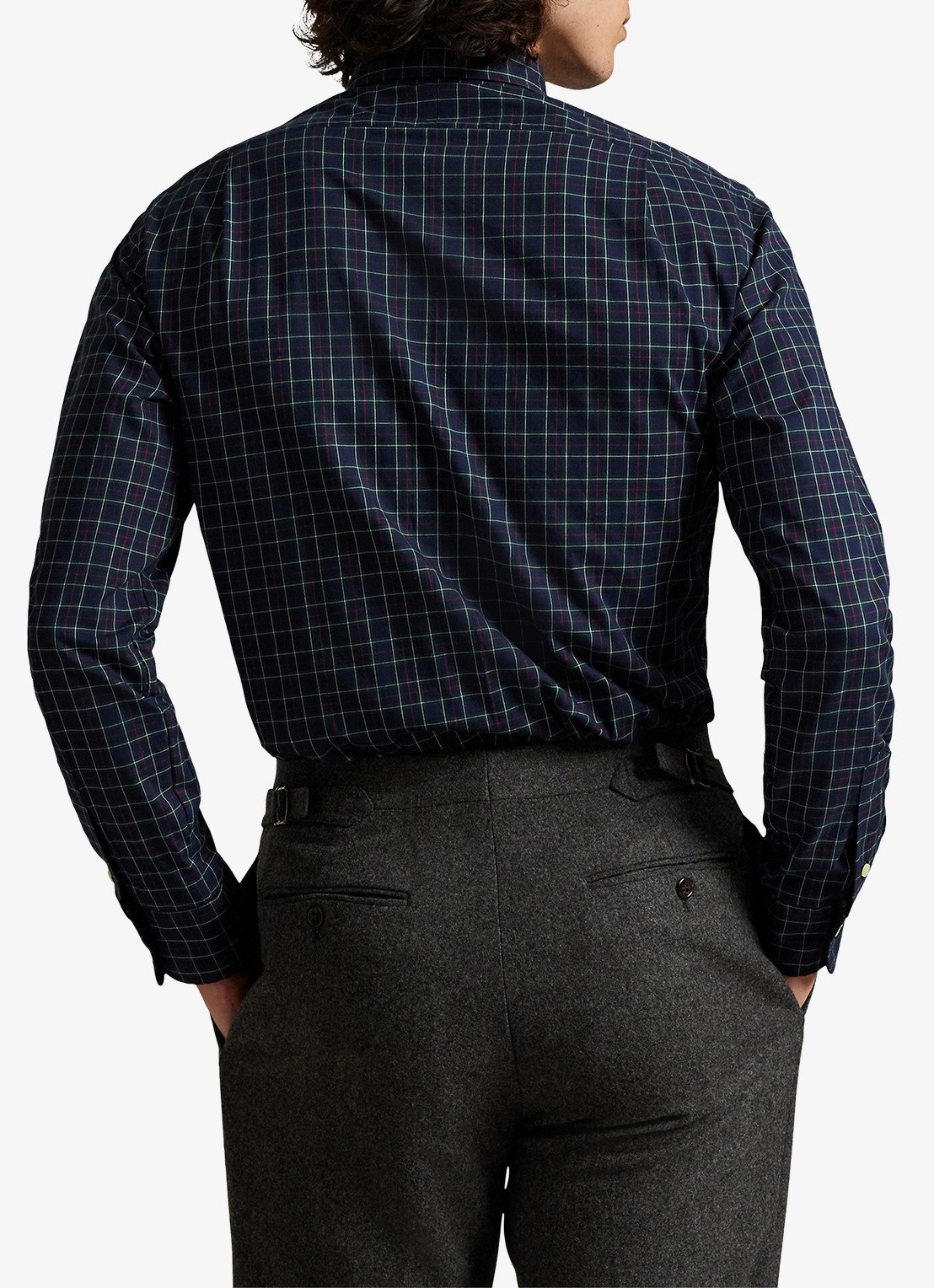 Ralph Lauren Custom fit overhemd met ruitdessin - achterkant 5 navy forest / donkerblauw