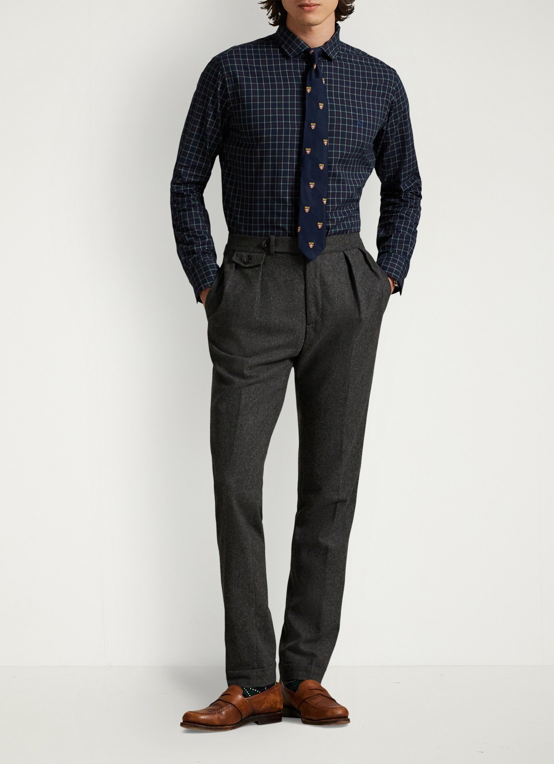 Ralph Lauren Custom fit overhemd met ruitdessin - voorkant 4 navy forest / donkerblauw