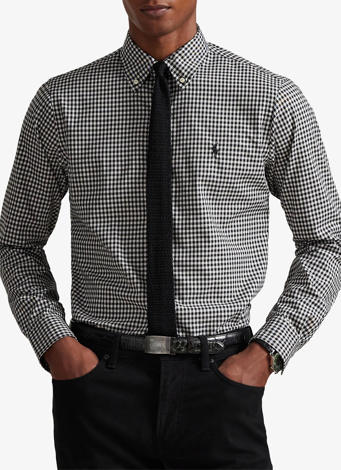 Ralph Lauren Custom fit overhemd met ruitdessin - detail 4 nero/blanc