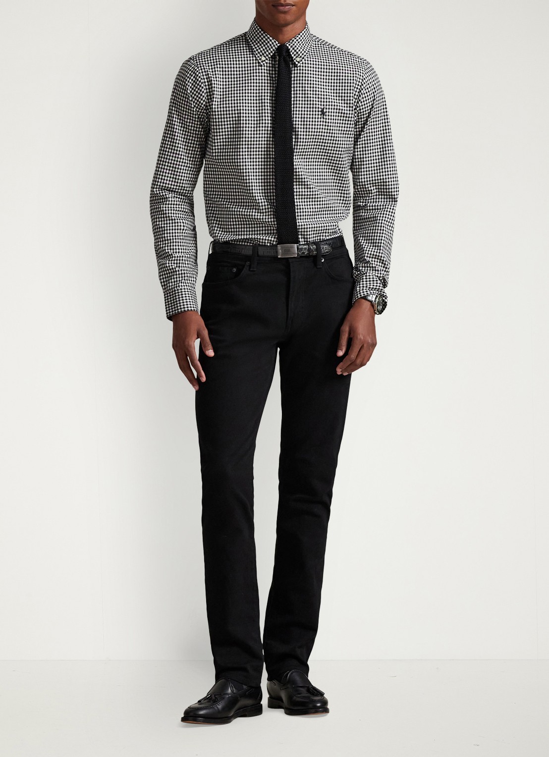 Ralph Lauren Custom fit overhemd met ruitdessin - voorkant 3 nero/blanc