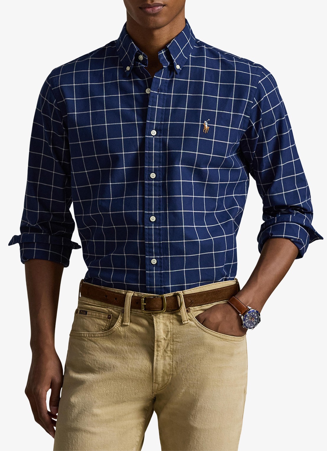 Ralph Lauren Custom fit overhemd met ruitdessin - detail 4 navy white / donkerblauw