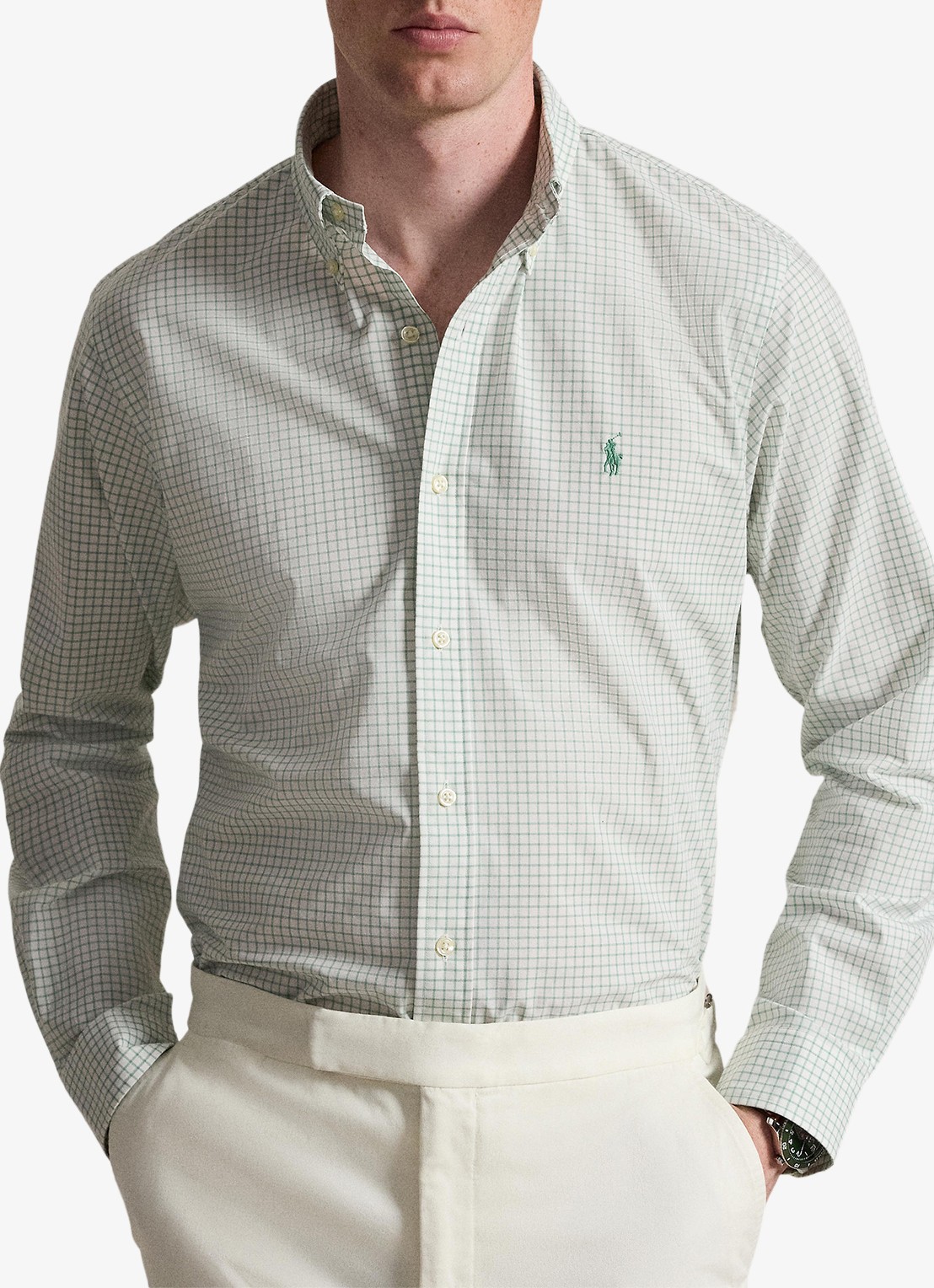 Ralph Lauren Custom fit overhemd met ruitdessin - voorkant 5 faded mint white / mint