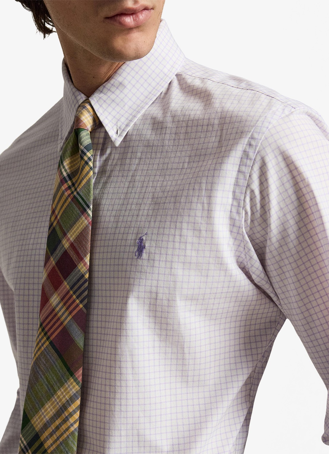 Ralph Lauren Custom fit overhemd met ruitdessin - detail 4 powder purple white / paars