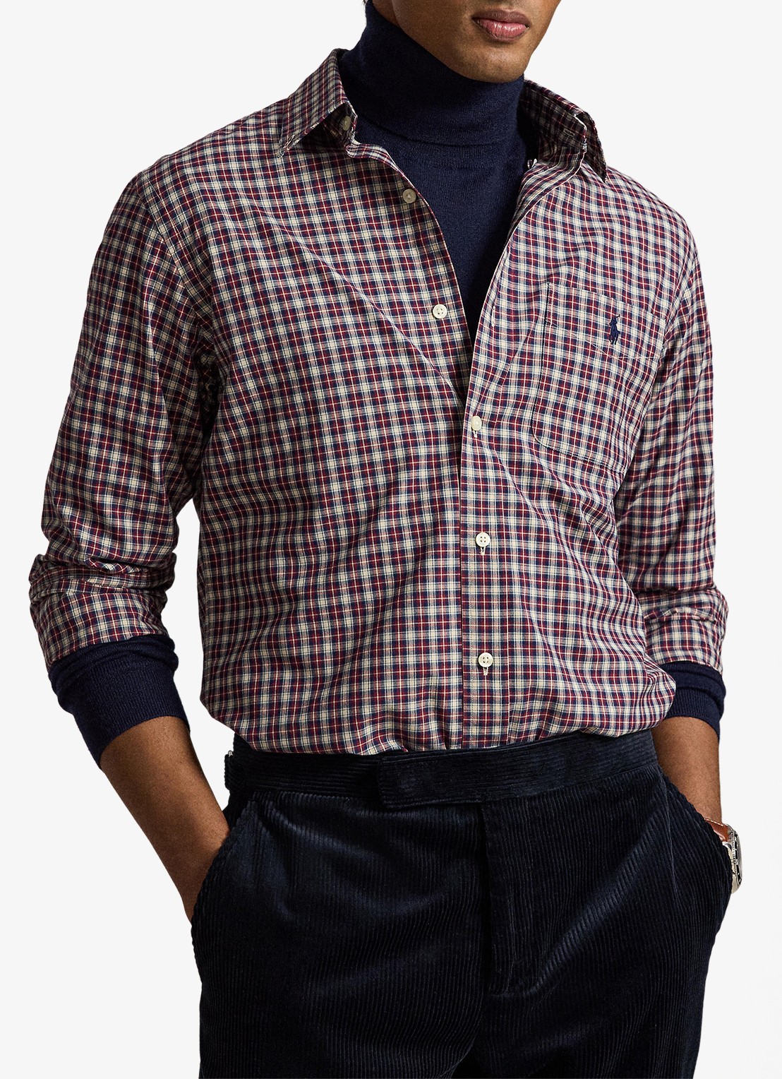 Ralph Lauren Custom fit overhemd met ruitdessin - voorkant 2 red cream multi / rood