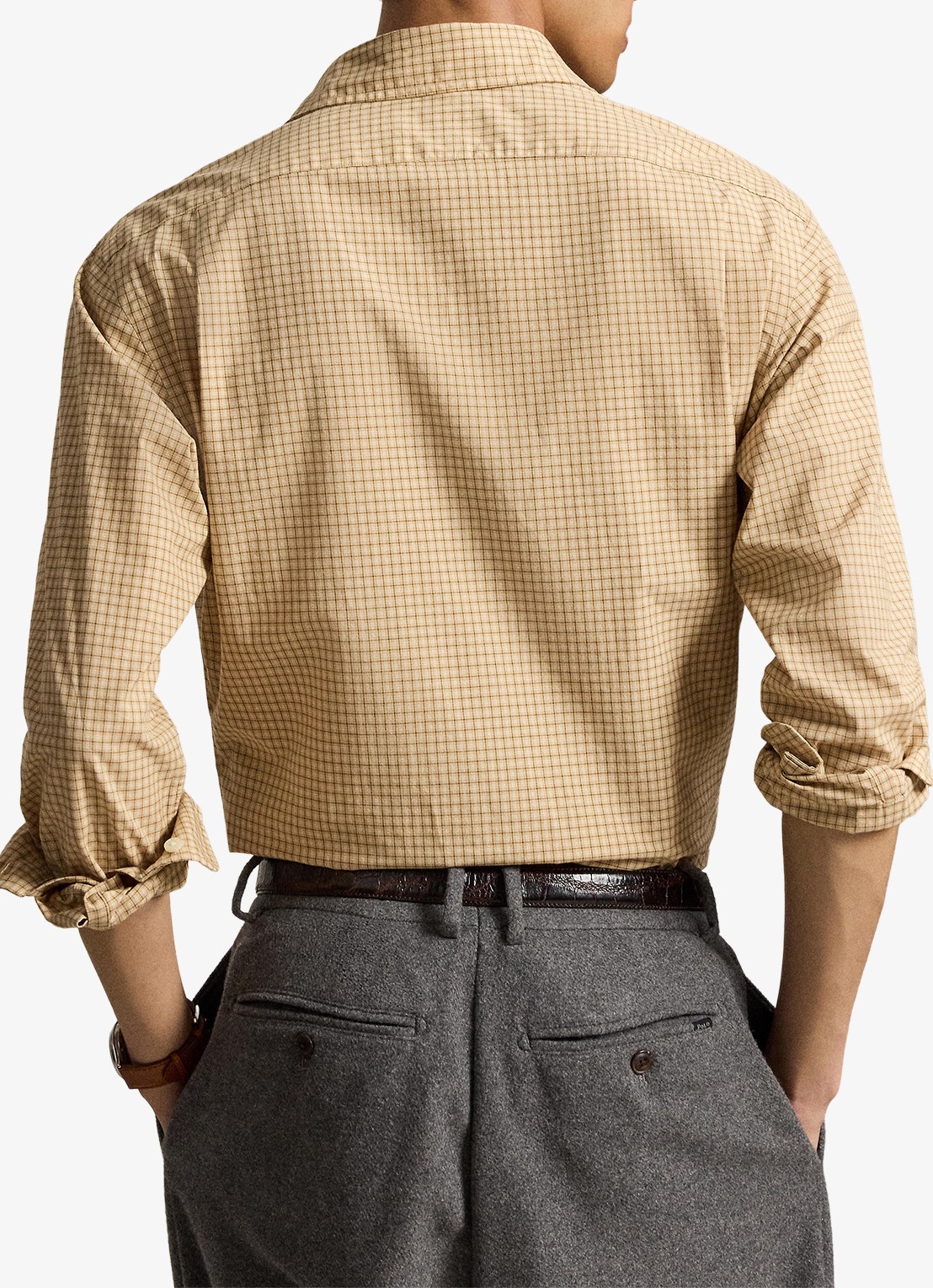 Ralph Lauren Custom fit overhemd met ruitdessin - achterkant 4 classic camel wht multi / camel