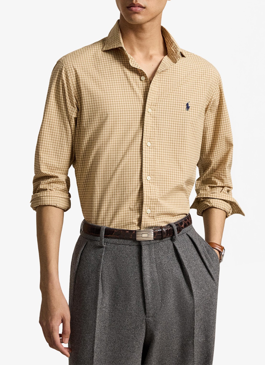 Ralph Lauren Custom fit overhemd met ruitdessin - voorkant 3 classic camel wht multi / camel