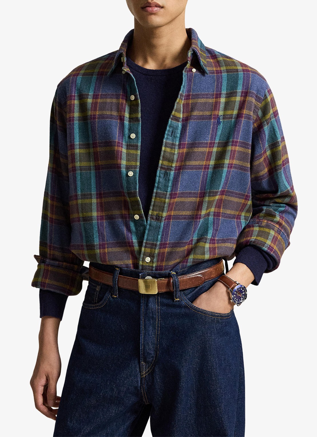 Ralph Lauren Custom fit overhemd met ruitdessin - voorkant 5 7401 blue purple heather multi