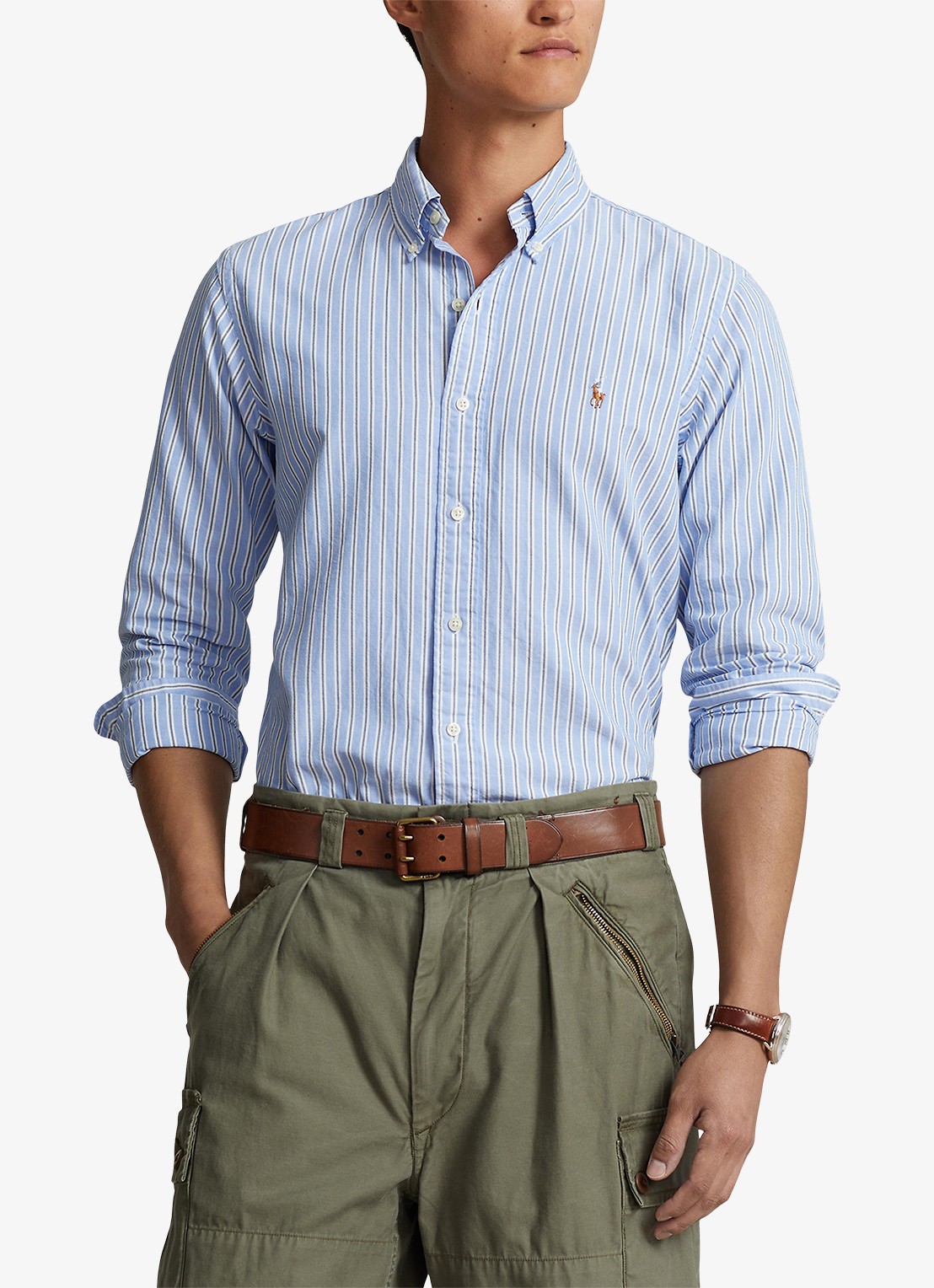 Ralph Lauren Custom Fit overhemd met streepprint en logoborduring - detail 4 blue/white / lichtblauw