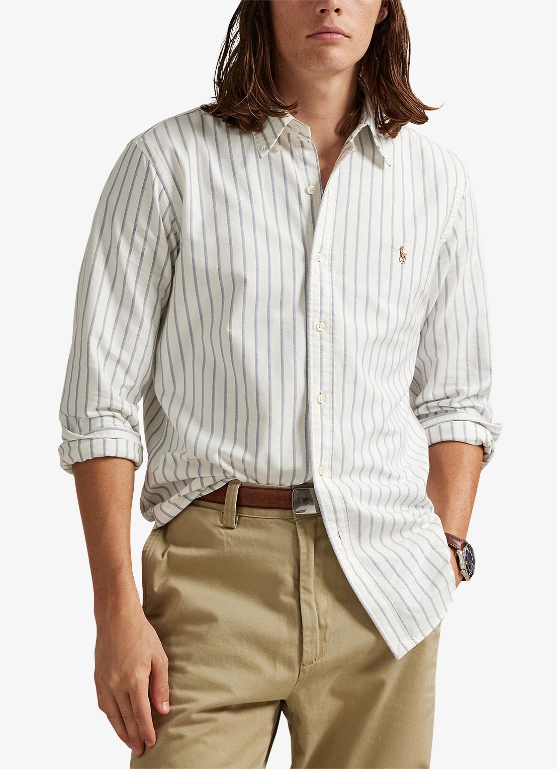 Ralph Lauren Custom Fit overhemd met streepprint en logoborduring - detail wit