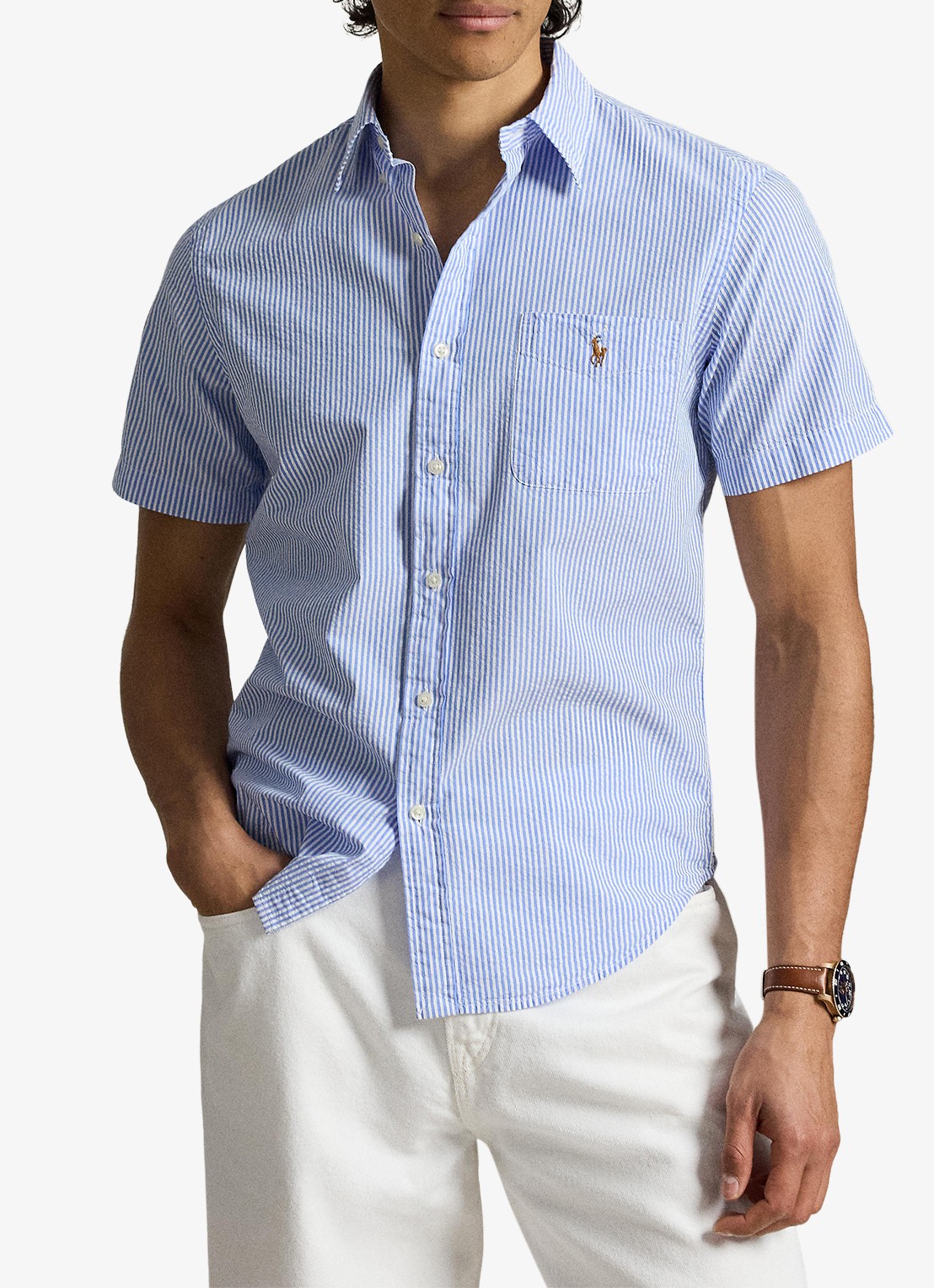 Ralph Lauren Custom fit overhemd met streepprint en logoborduring - detail 2 blue/white / blauw