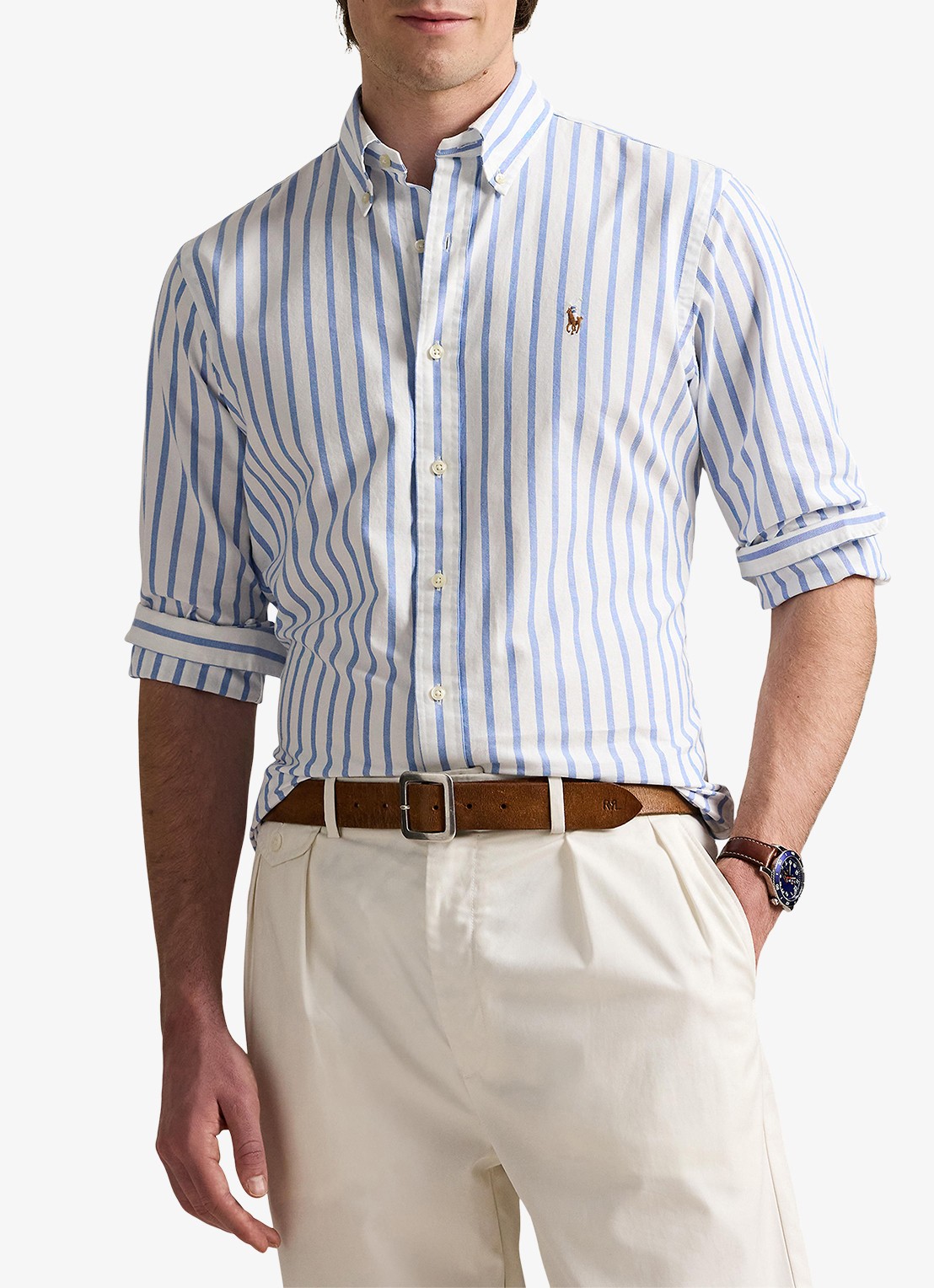 Ralph Lauren Custom fit overhemd met streepprint  - detail 3 blue/white / blauw