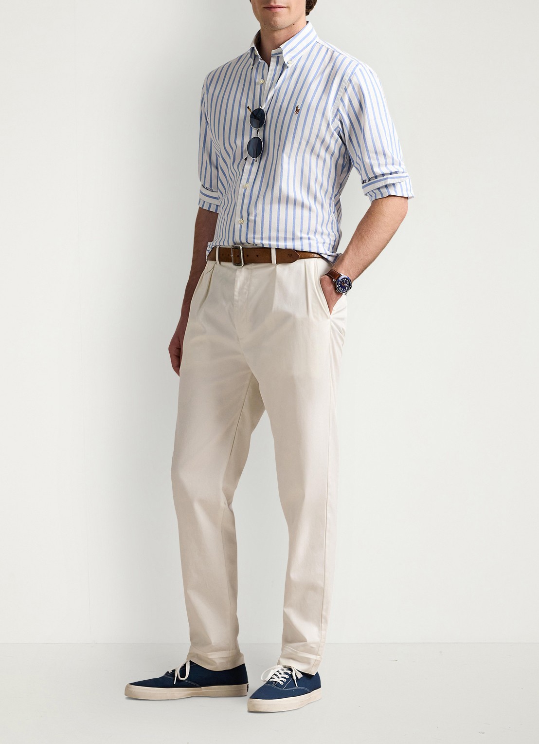 Ralph Lauren Custom fit overhemd met streepprint  - voorkant 8 blue/white / blauw