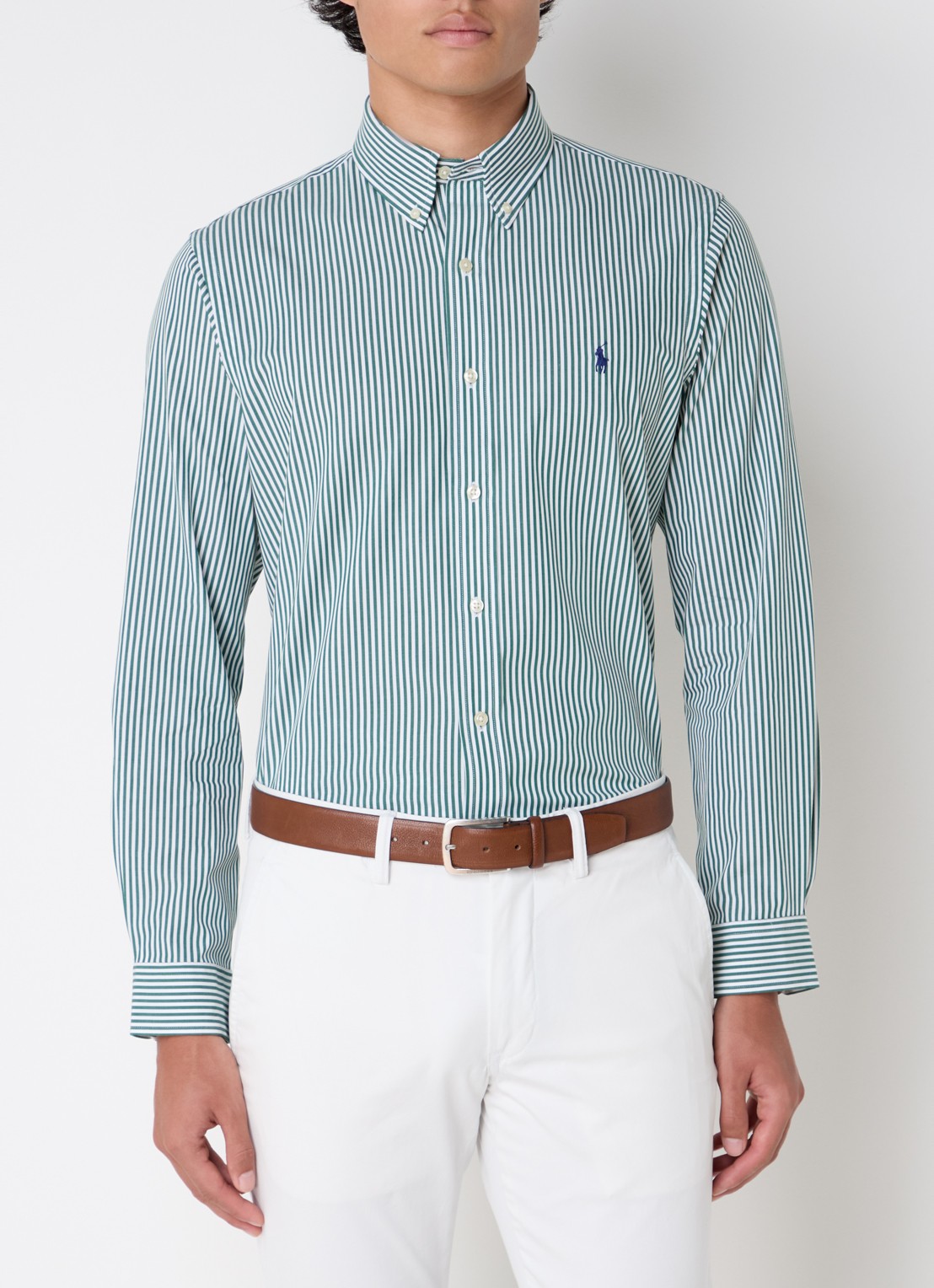 Ralph Lauren Custom fit overhemd met streepprint - detail donkergroen