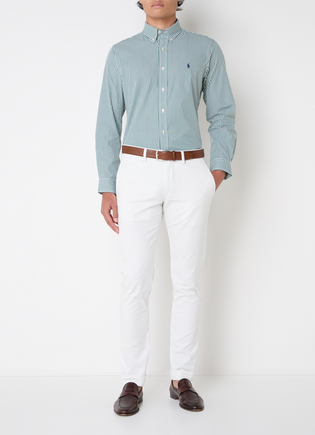 Ralph Lauren Custom fit overhemd met streepprint - voorkant 5 donkergroen