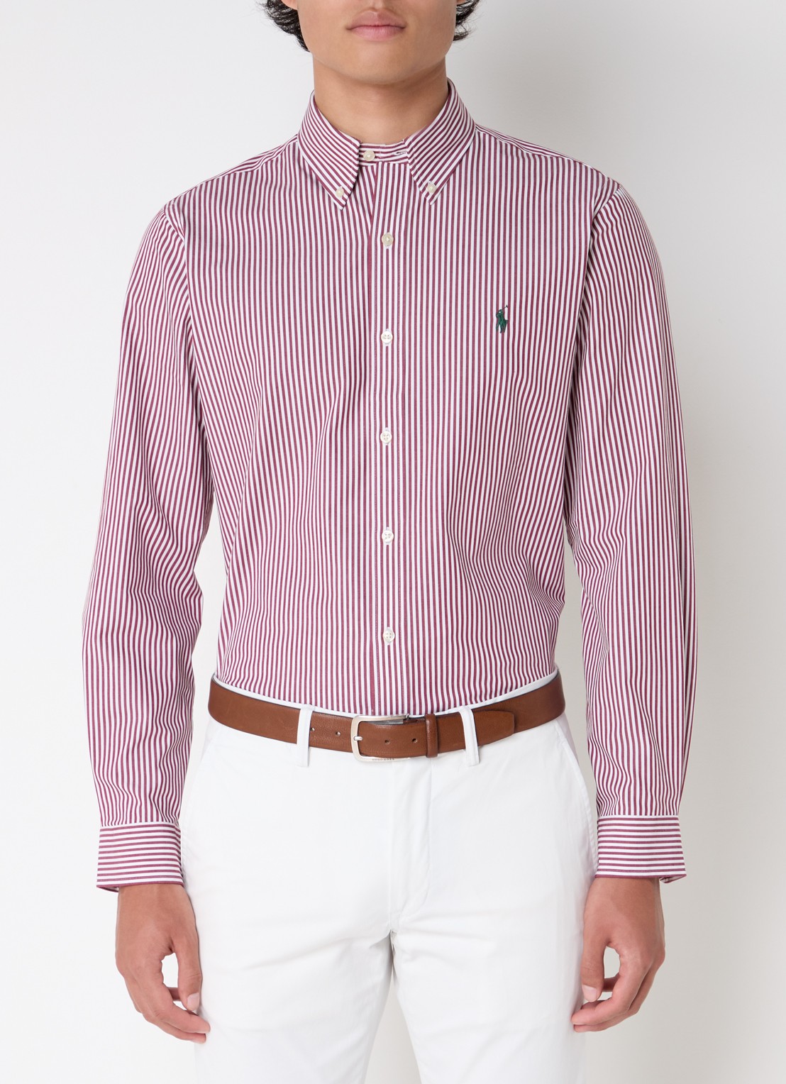 Ralph Lauren Custom fit overhemd met streepprint - detail bordeauxrood