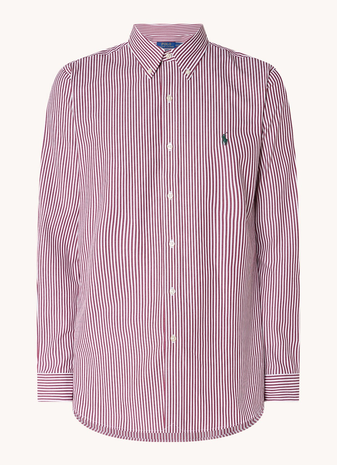 Ralph Lauren Custom fit overhemd met streepprint - voorkant 4 bordeauxrood
