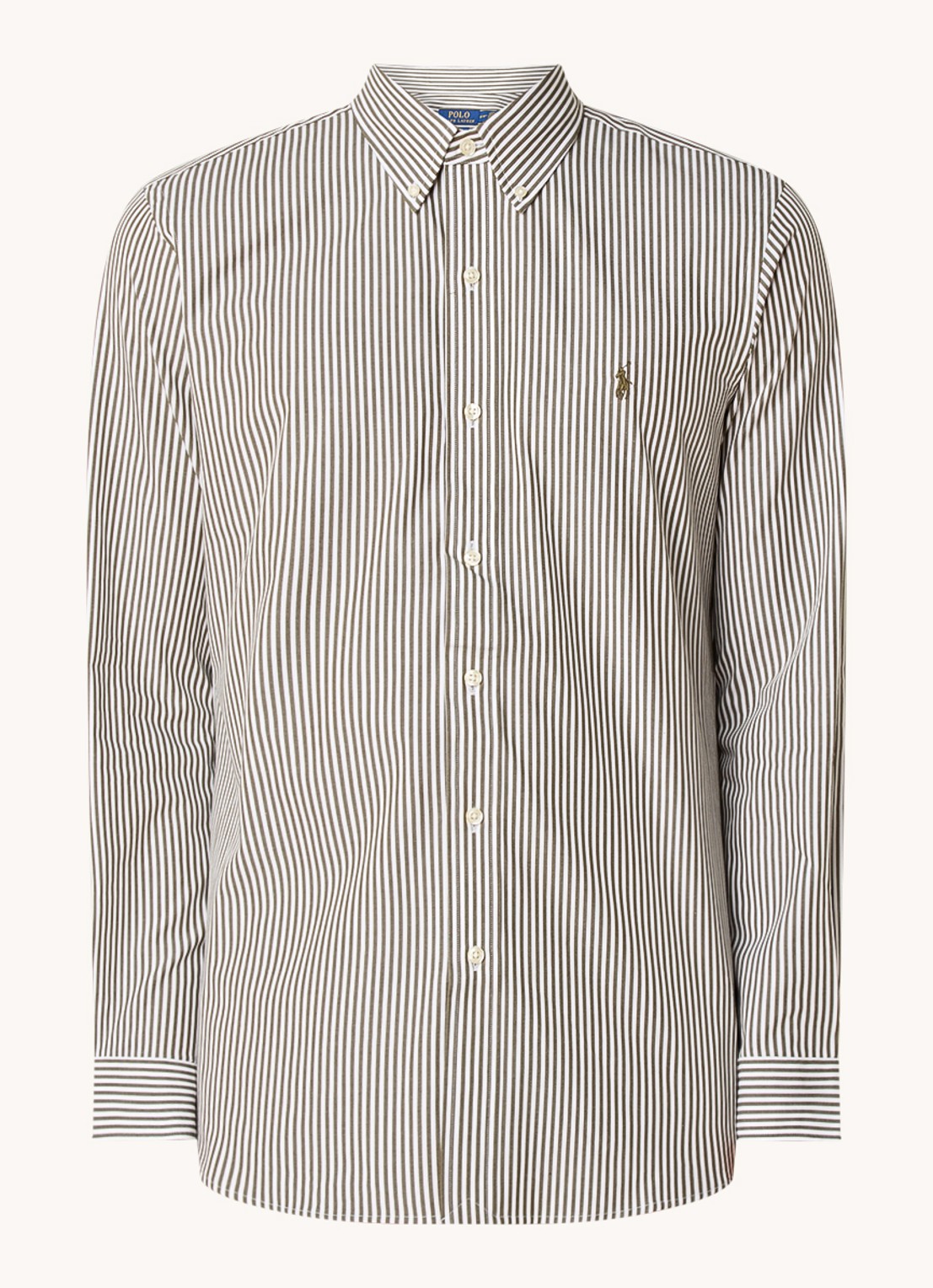 Ralph Lauren Custom fit overhemd met streepprint - voorkant 2 new olive / olijfgroen
