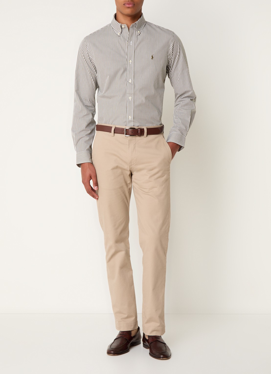 Ralph Lauren Custom fit overhemd met streepprint - voorkant 3 new olive / olijfgroen