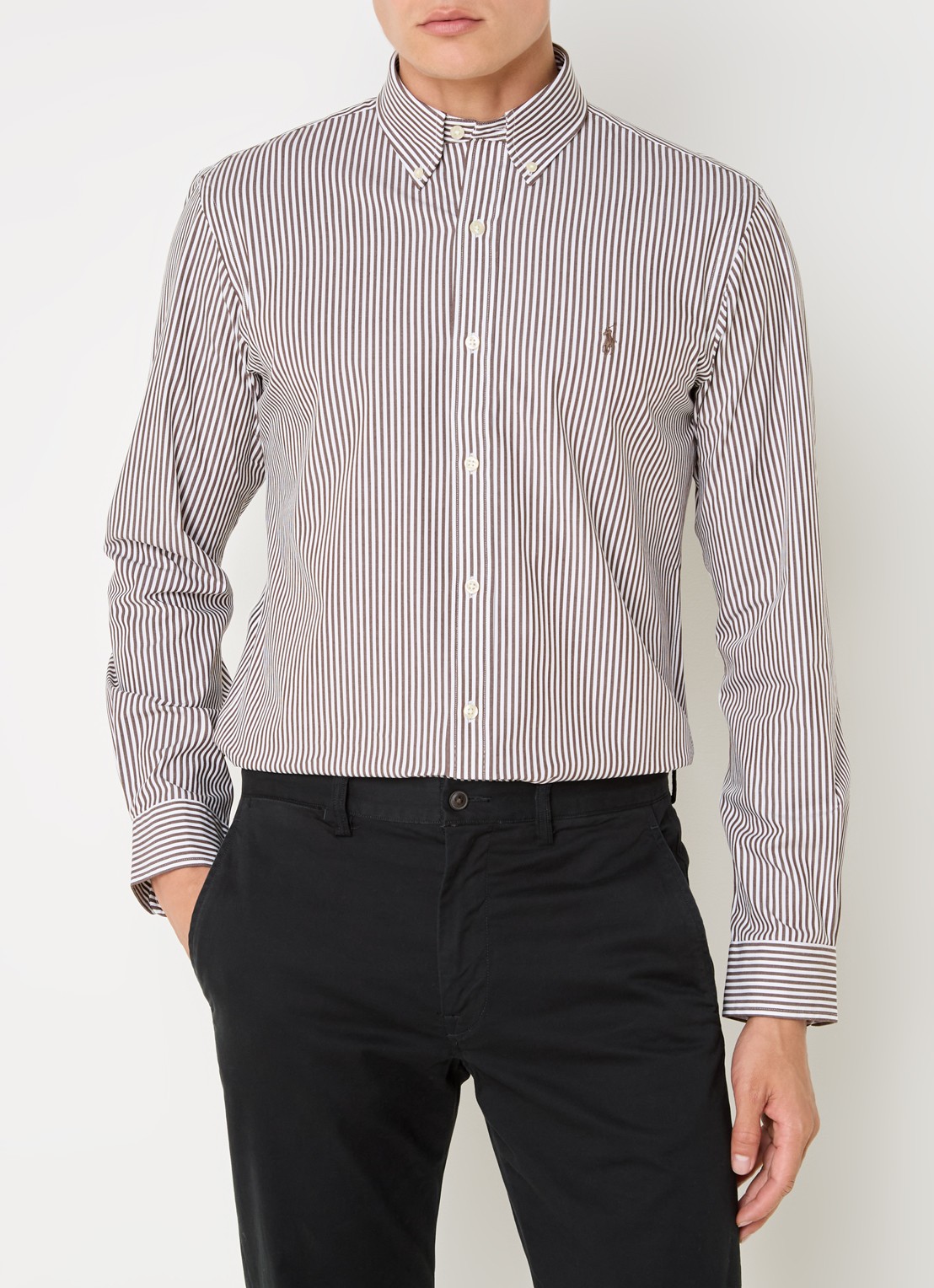 Ralph Lauren Custom fit overhemd met streepprint - detail lichtbruin