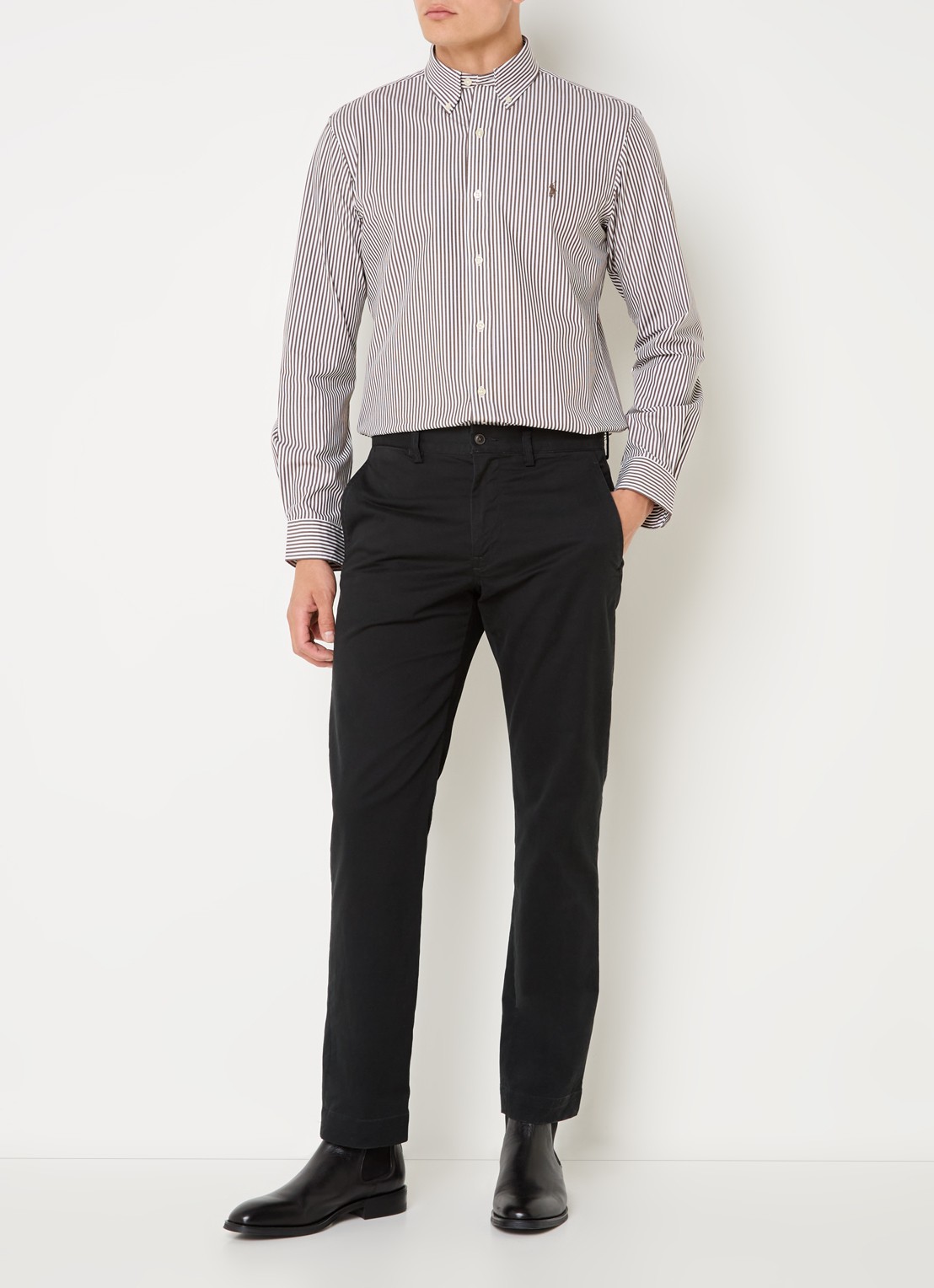 Ralph Lauren Custom fit overhemd met streepprint - voorkant 3 lichtbruin