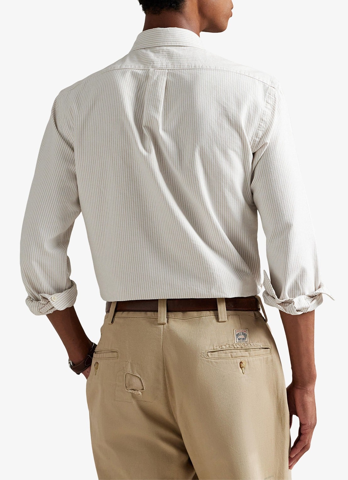 Ralph Lauren Custom fit overhemd met streepprint - achterkant coastal beige / beige