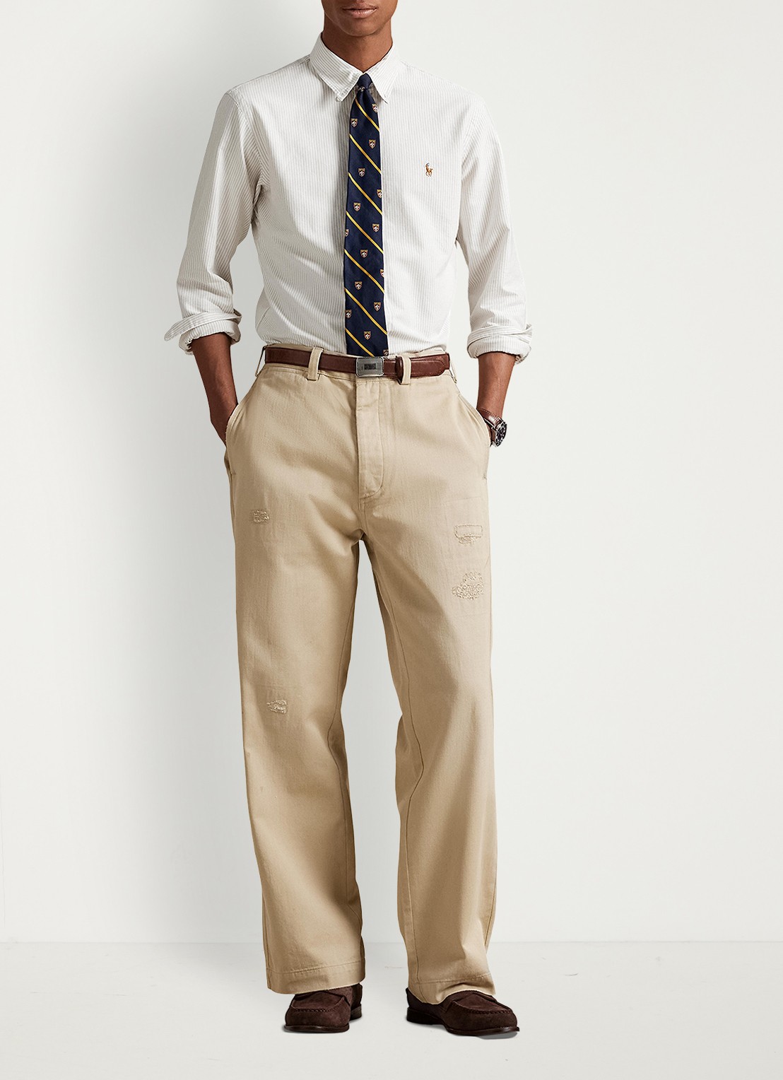 Ralph Lauren Custom fit overhemd met streepprint - voorkant 3 coastal beige / beige