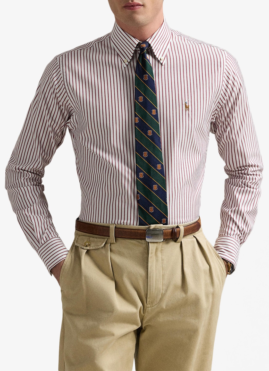 Ralph Lauren Custom fit overhemd met streepprint - voorkant 2 merlot/wine / wijnrood