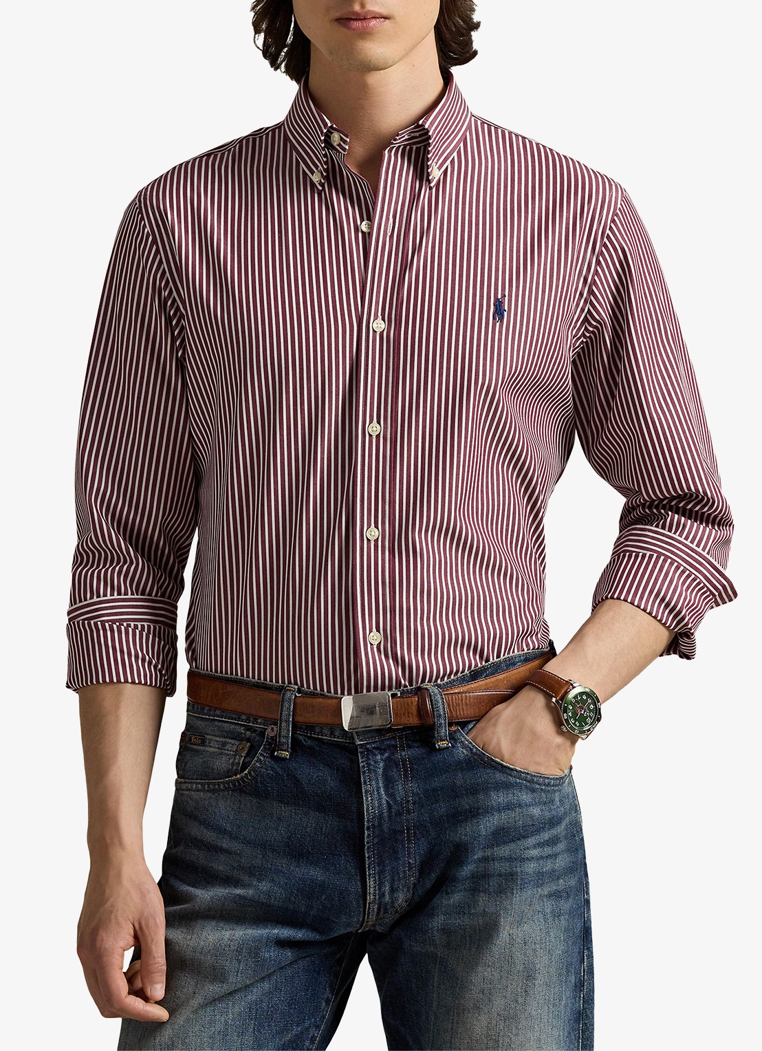 Ralph Lauren Custom fit overhemd met streepprint - detail 4 classic wine white / wijnrood