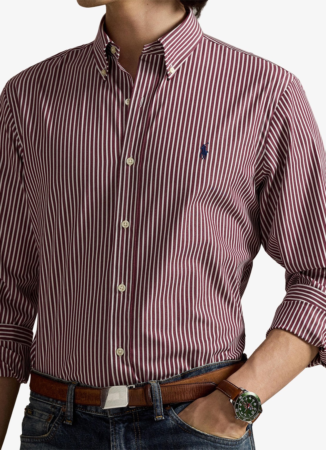 Ralph Lauren Custom fit overhemd met streepprint - detail 5 classic wine white / wijnrood