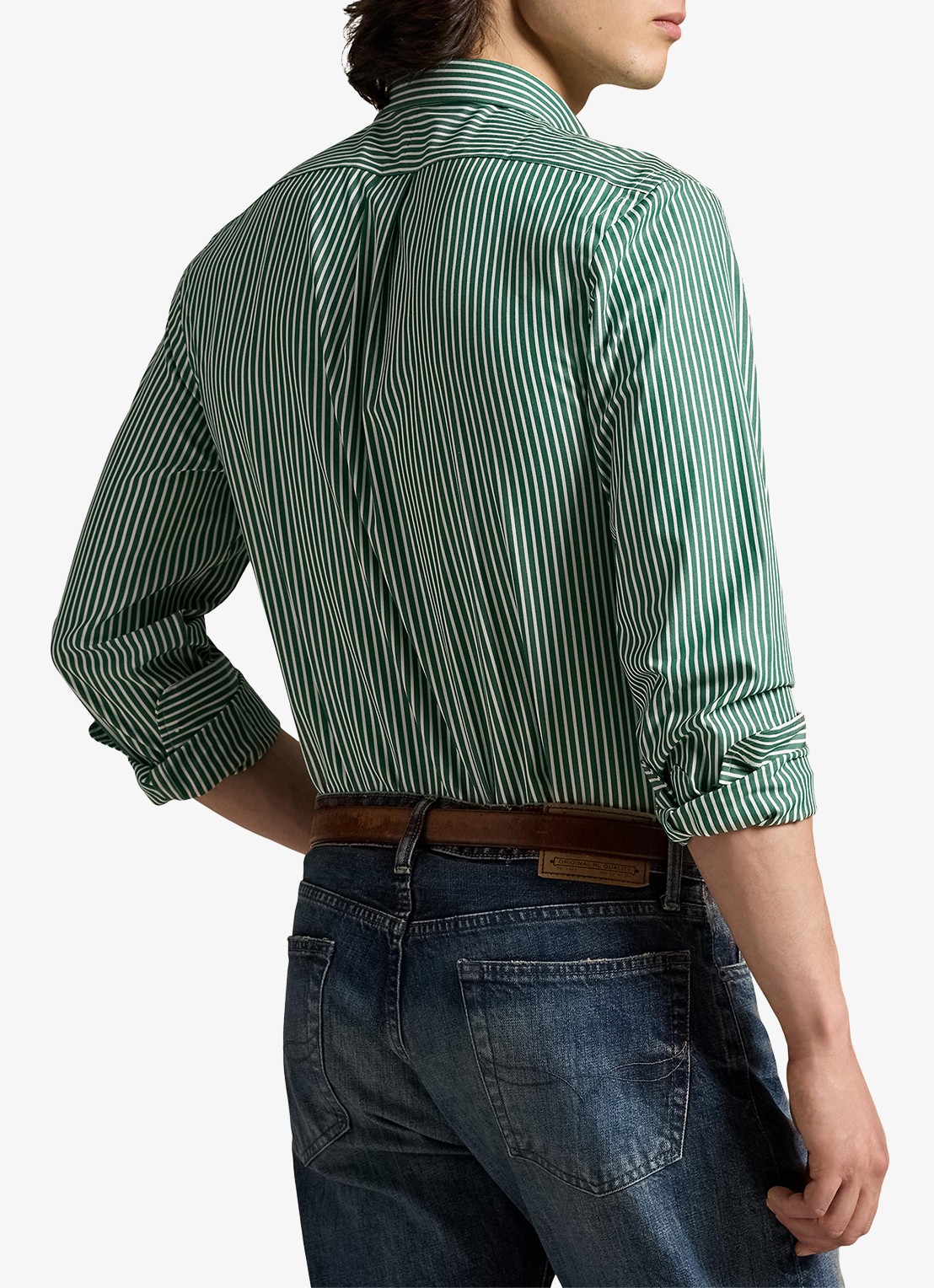 Ralph Lauren Custom fit overhemd met streepprint - achterkant 3 new forest white / groen