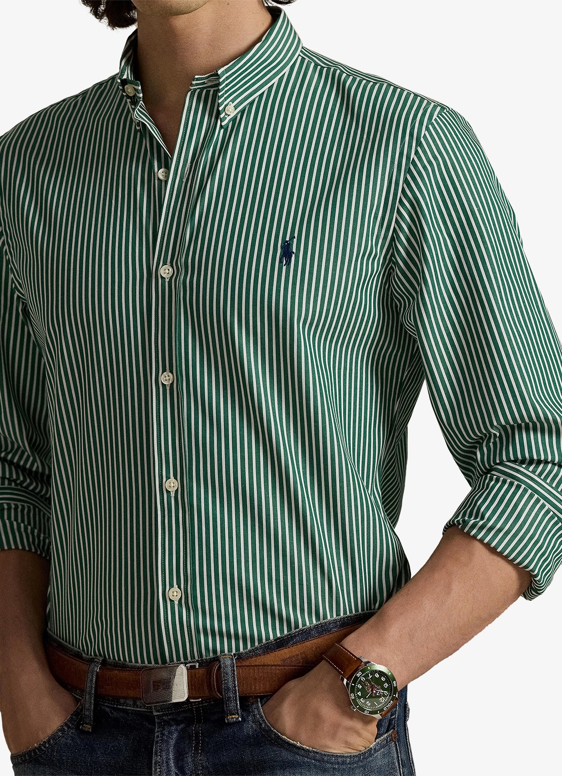 Ralph Lauren Custom fit overhemd met streepprint - detail 2 new forest white / groen