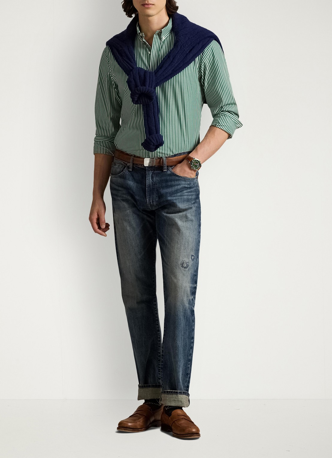 Ralph Lauren Custom fit overhemd met streepprint - voorkant 5 new forest white / groen