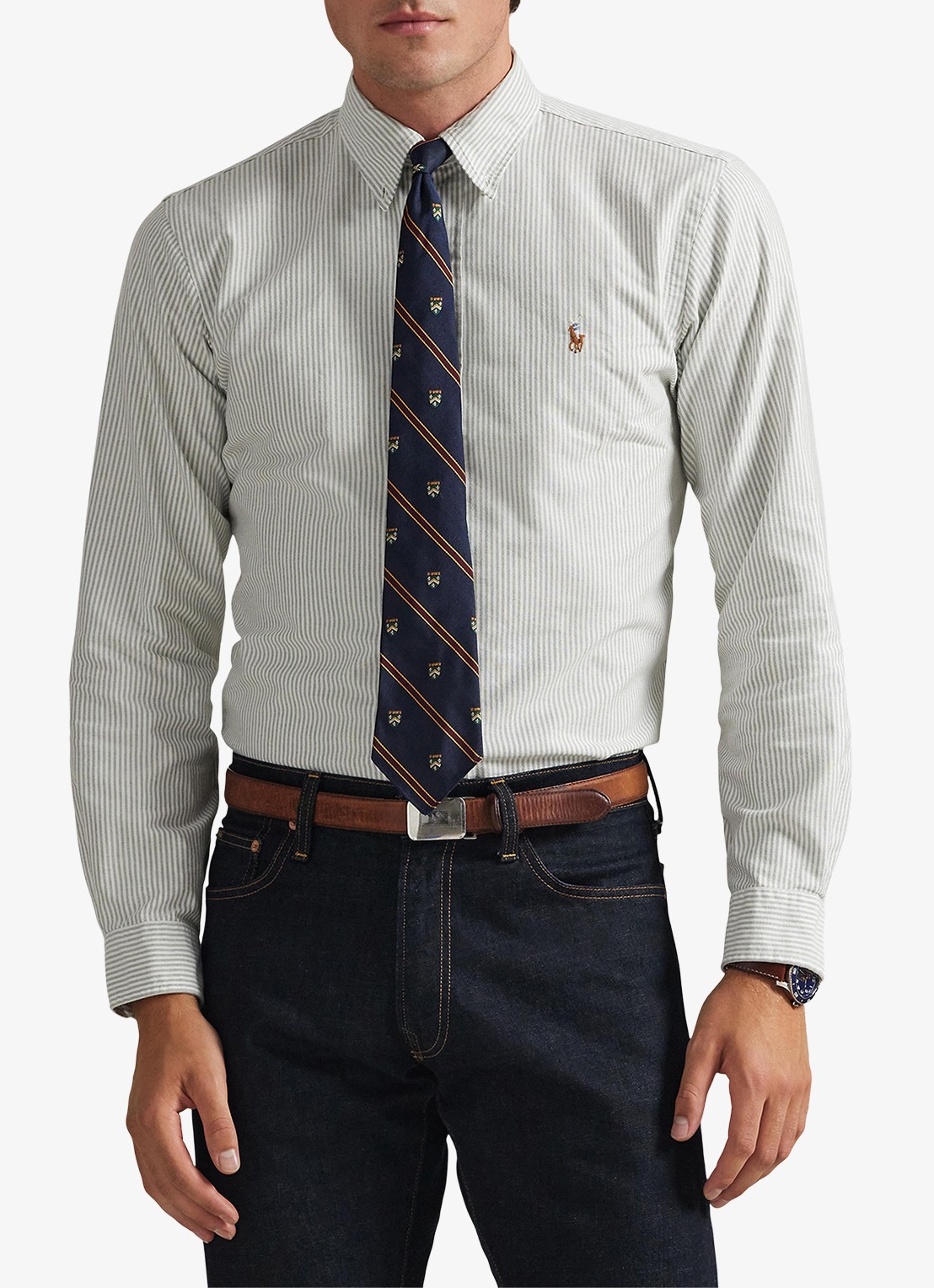 Ralph Lauren Custom fit overhemd met streepprint - detail shamrock white / wit