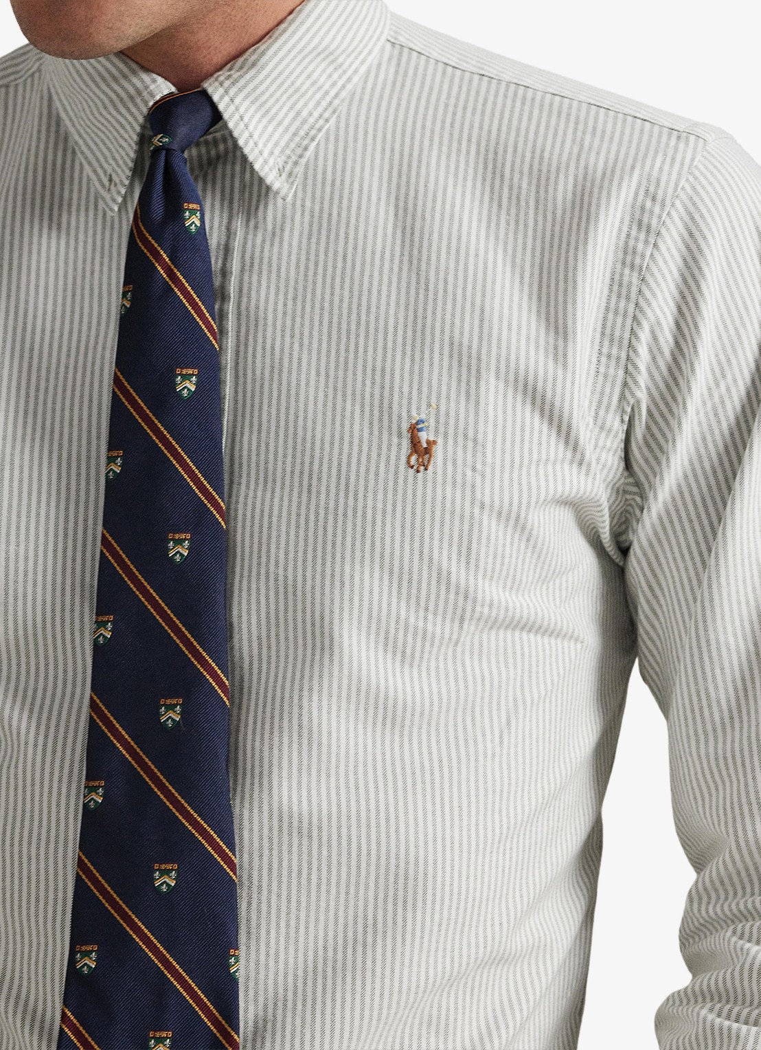 Ralph Lauren Custom fit overhemd met streepprint - detail 2 shamrock white / wit