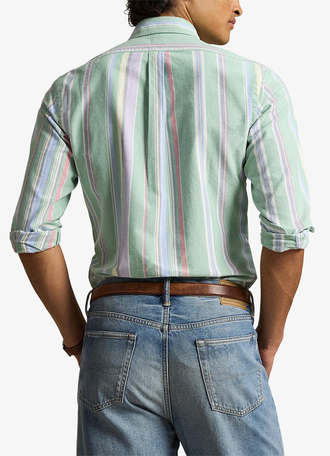 Ralph Lauren Custom fit overhemd met streepprint  - achterkant lindegroen