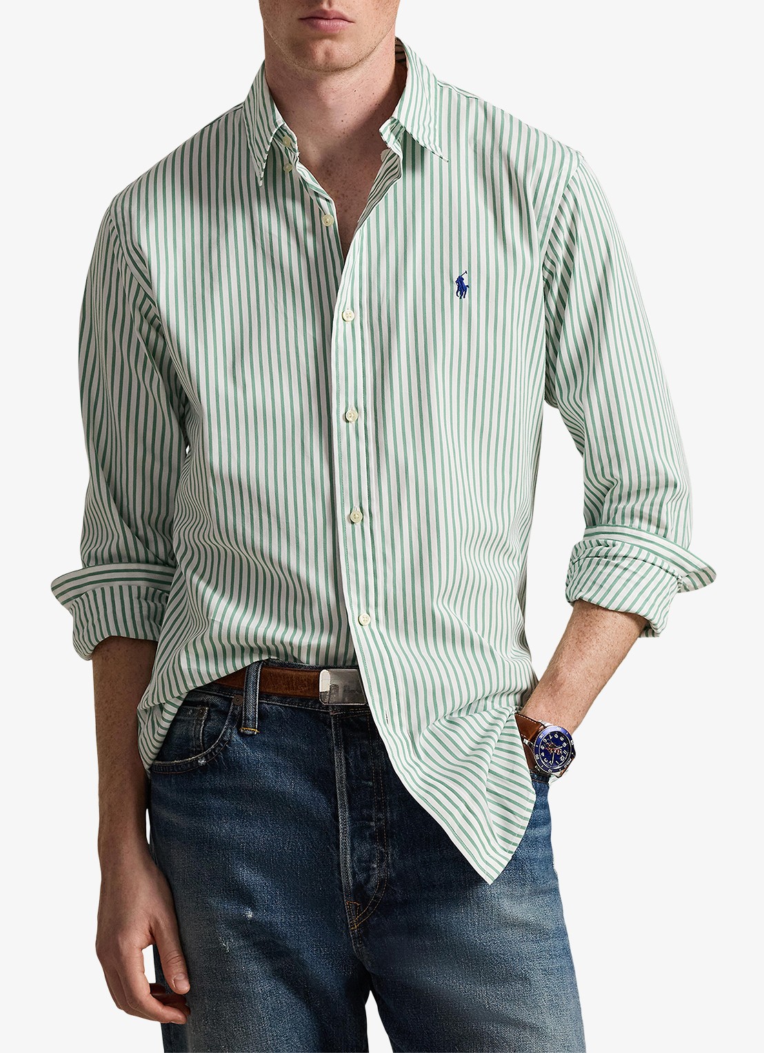 Ralph Lauren Custom fit overhemd met streepprint - detail 3 white seafoam / lichtgroen
