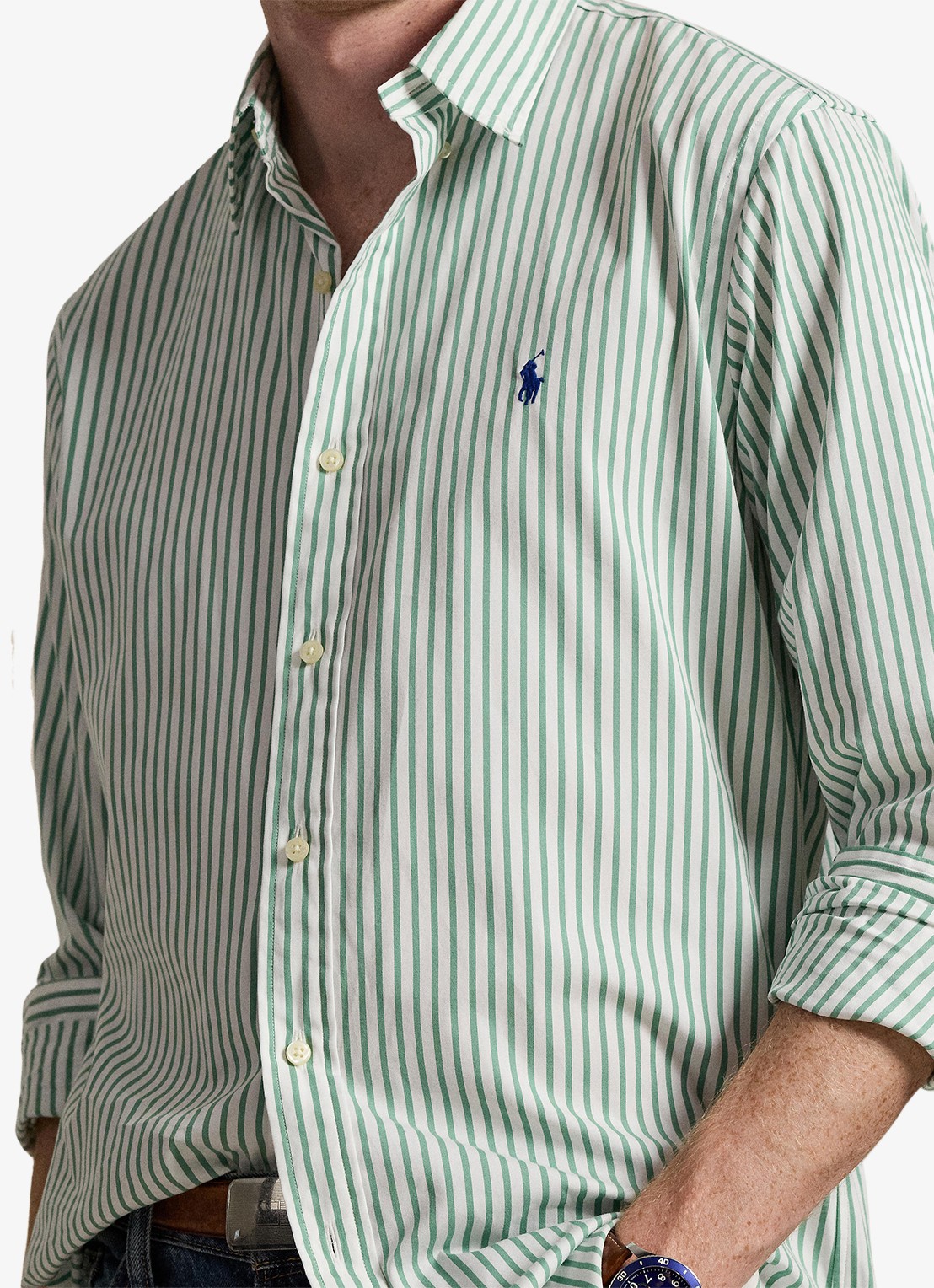 Ralph Lauren Custom fit overhemd met streepprint - detail 4 white seafoam / lichtgroen
