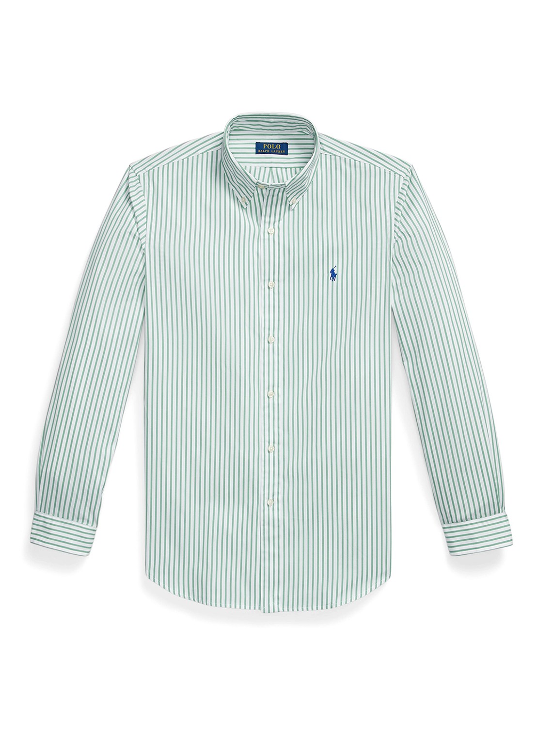 Ralph Lauren Custom fit overhemd met streepprint - voorkant white seafoam / lichtgroen