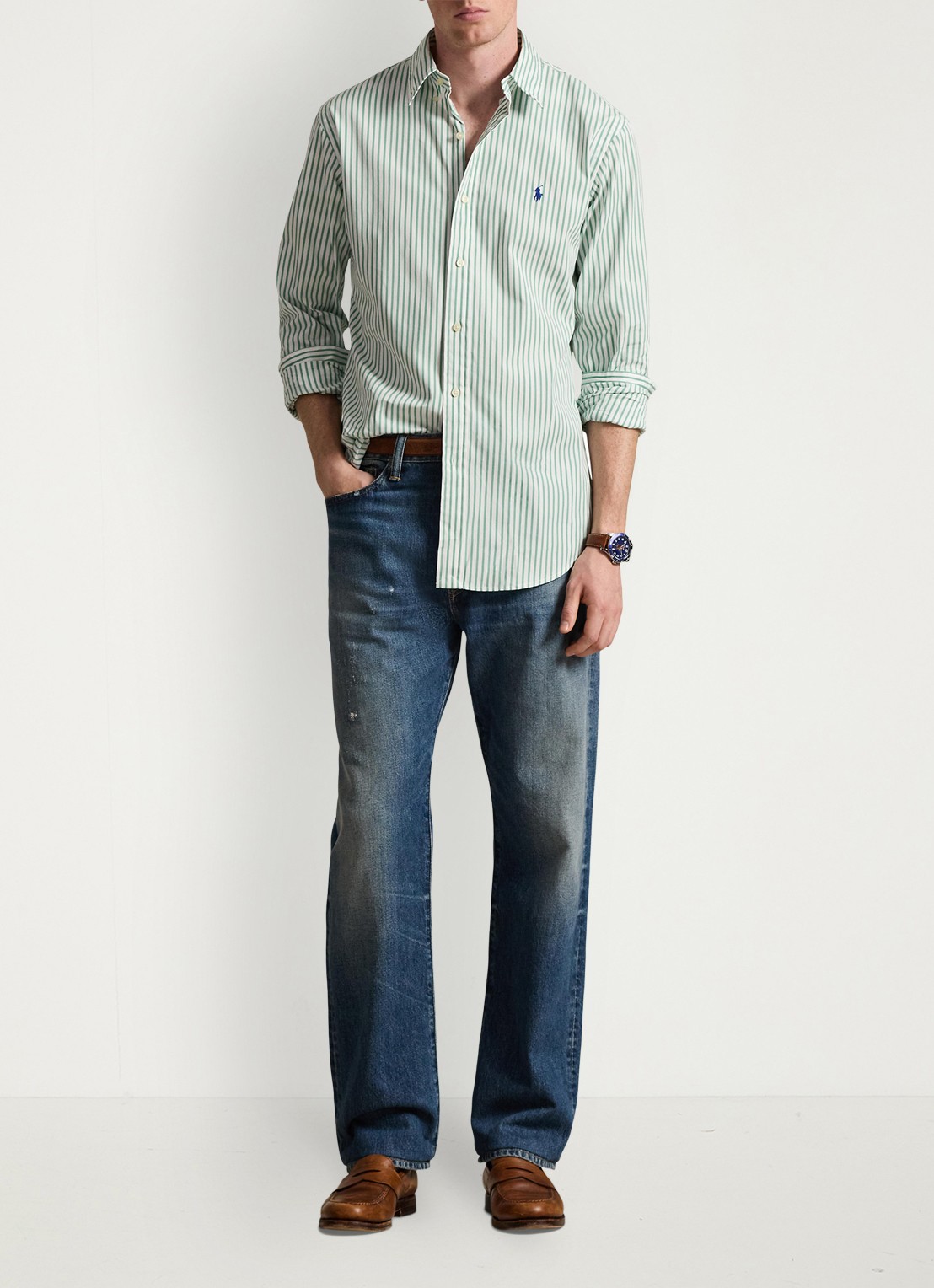 Ralph Lauren Custom fit overhemd met streepprint - voorkant 2 white seafoam / lichtgroen