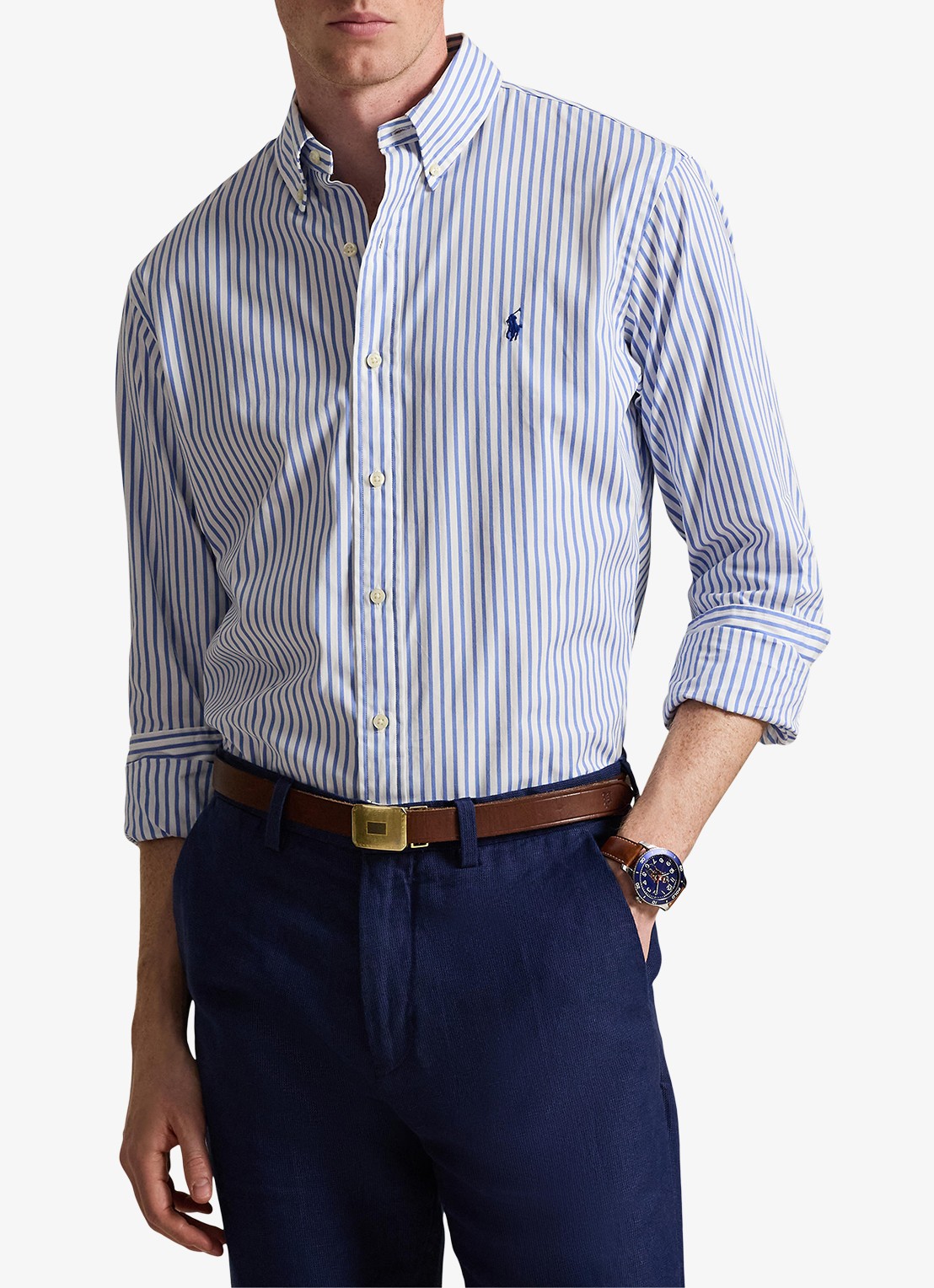 Ralph Lauren Custom fit overhemd met streepprint - detail 4 white blue / lichtblauw