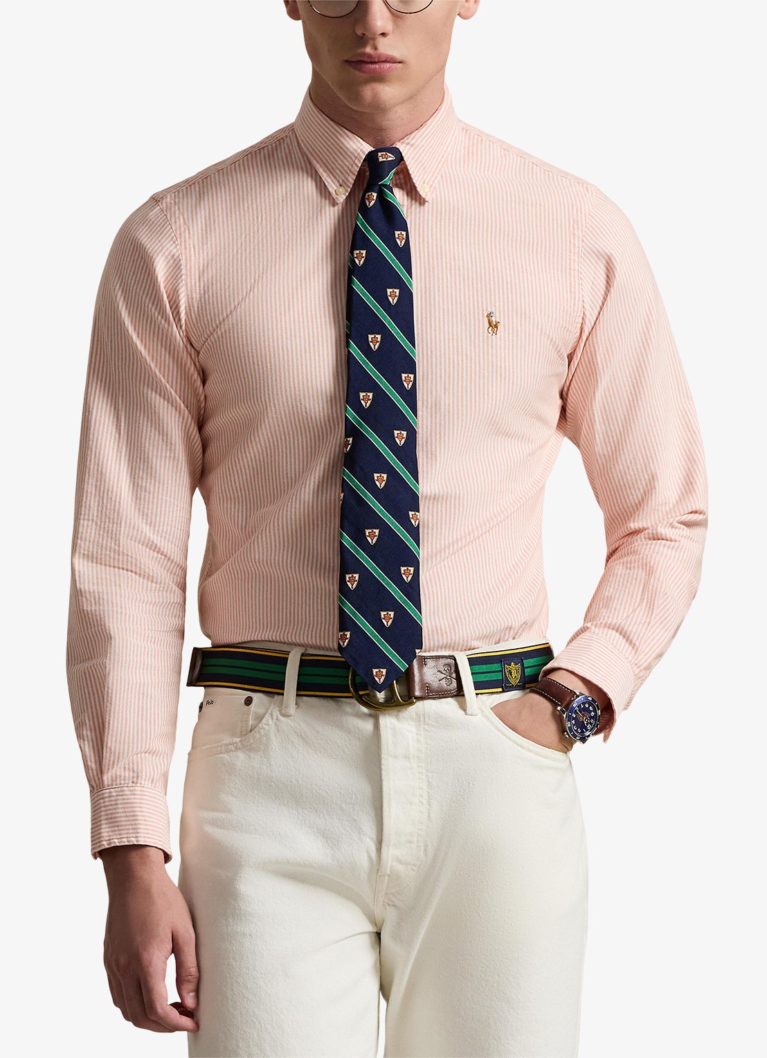 Ralph Lauren Custom fit overhemd met streepprint - detail peach / white / zalmroze