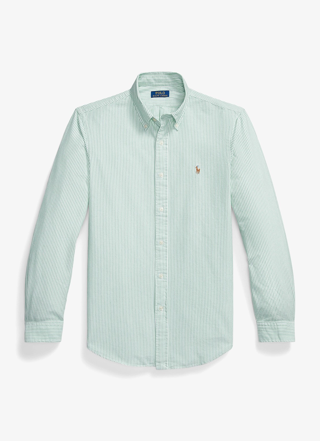 Ralph Lauren Custom fit overhemd met streepprint - voorkant 3 cruise green / white / lindegroen