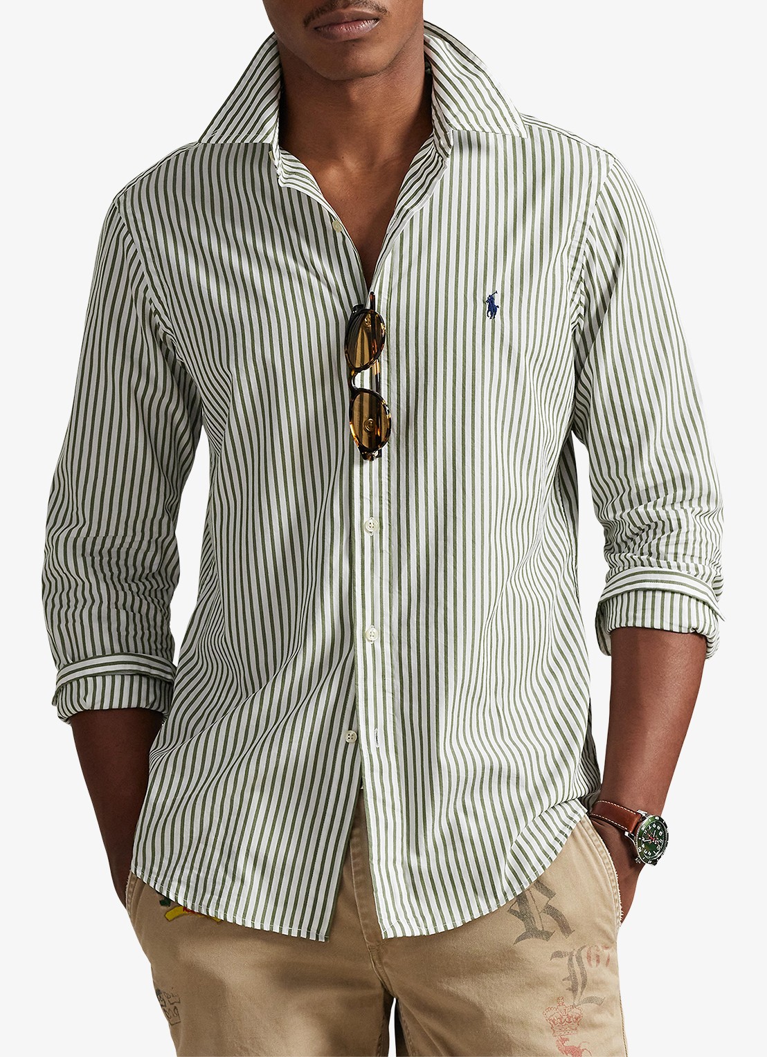 Ralph Lauren Custom fit overhemd met streepprint - detail 3 white garden trail / groen
