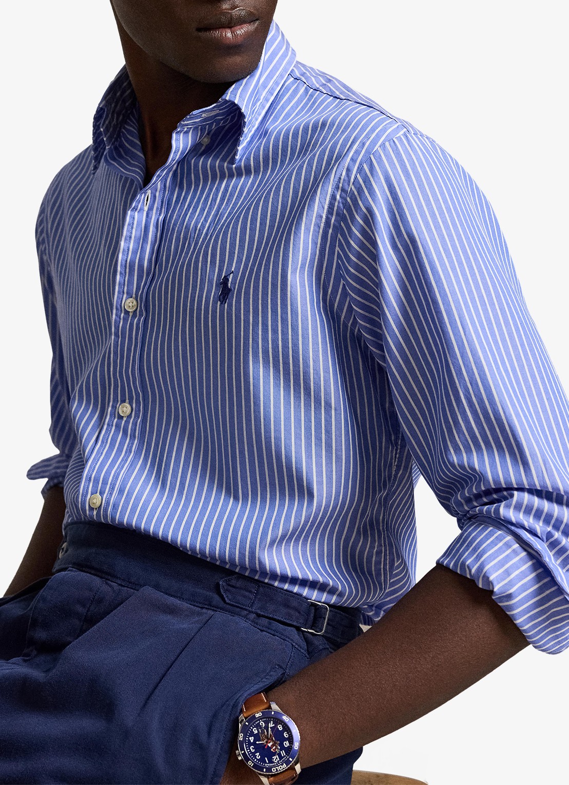 Ralph Lauren Custom fit overhemd met streepprint - detail 5 med blue white / blauw
